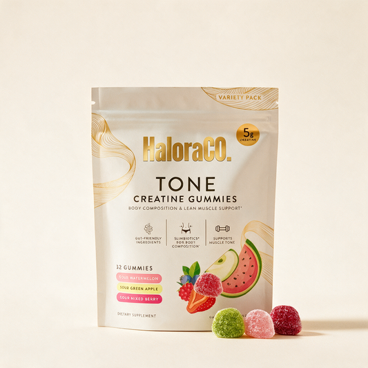 HaloraCo TONE Creatine Gummies pouch